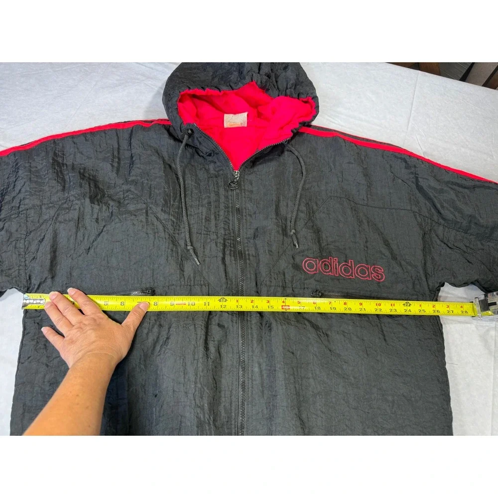 Vintage Adidas Trefoil Hooded Windbreaker Jacket Large Black Red Sporty Gorpcore